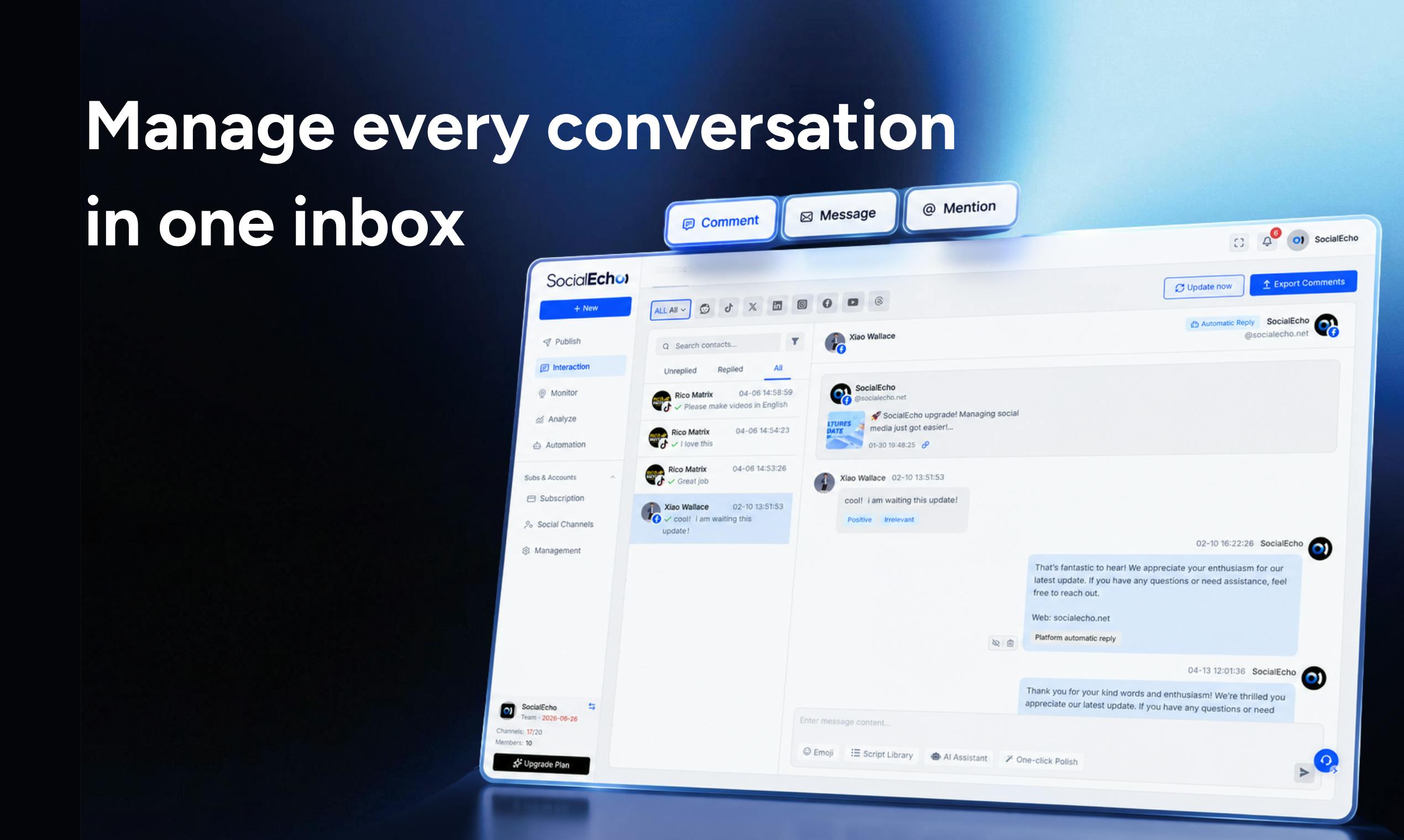SocialEcho 2.0のAIエージェント連携画面